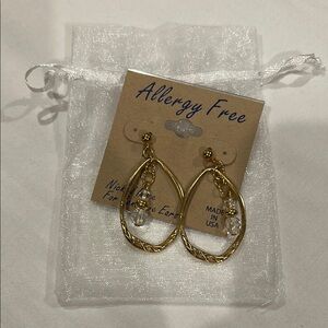 Gold Teardrop Earrings with Clear Accents
